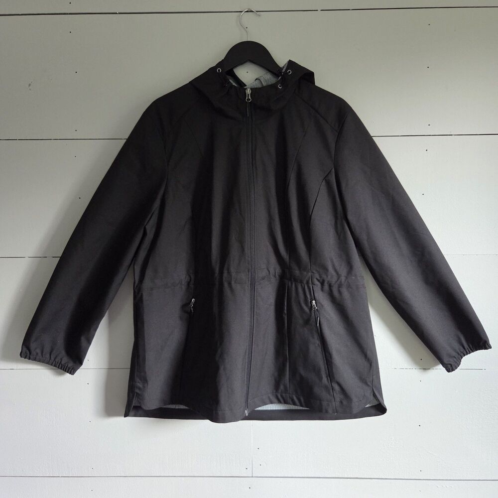 Free Country X20 Women's Black Hooded Full Zip Waterproof Rain Coat Plus 1X